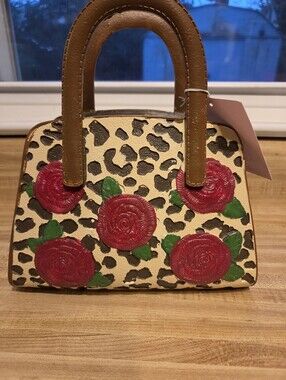 Ceramic Handbag W/Leopaed & Rose Print NWT (Decor, Vase, Cosmetic Holder)